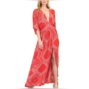 Trend Setter Diva Boutique Red White Bandana Print Boho Maxi Dress NWT Small